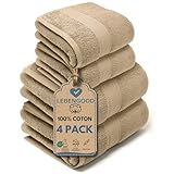 LEBENGOOD – Lot de 4 Serviette de Bain 100% Coton Oeko TEX® : 2 de Douche(70X140) + 2 de Toilette(50X90)   Drap de Bain Doux et Absorbant   Serviettes Grande Taille durables