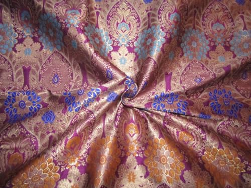 Tissu brocart de soie jacquard violet doré au mètre 111cm