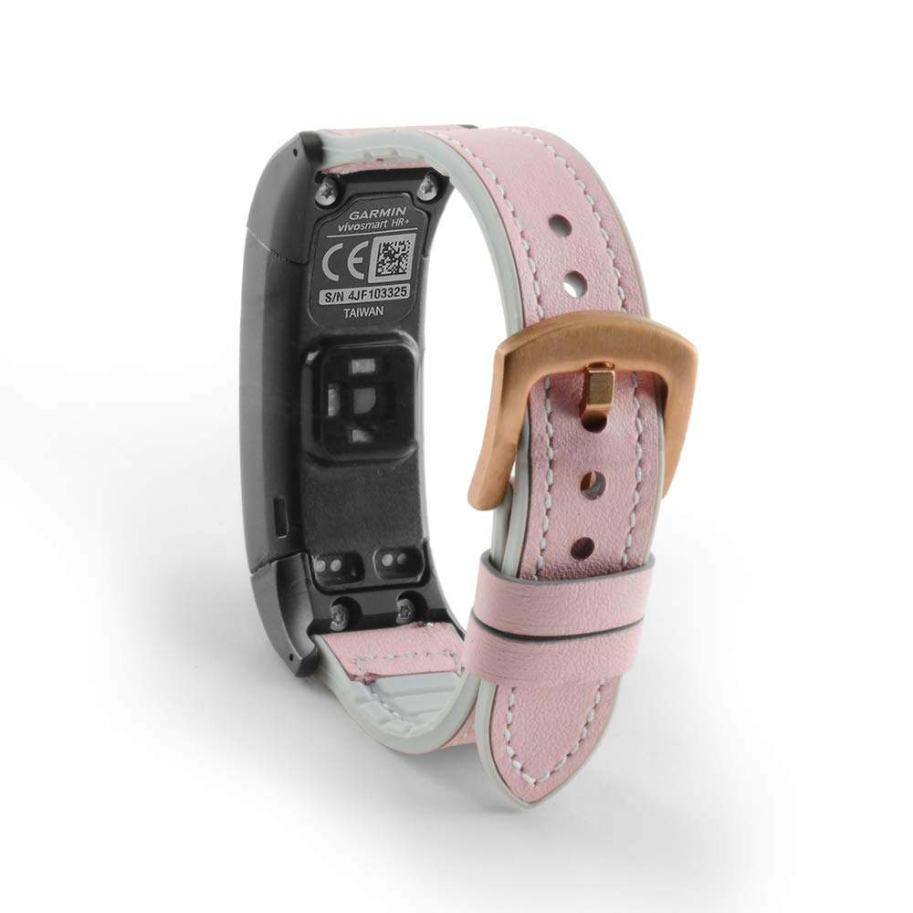 C2DJOY Compatible with Garmin vivosmart HR/HR+ plus tracker Leather&Silicone strap fits (5.9-8.2 in.) Pink-picture-32