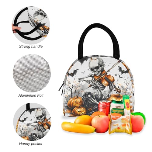 Backpack Lunch Bag Set Skeleton Bats Print, Big Storage Travel Backpacks with Insulated Lunch Box for Office Hiking Picnic4