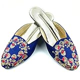 Chandrakala Women's Traditional Handmade Khussa Nagra Marble Wedding Bridal Mojari Juti Punjabi Jutti Ethnic Flats,Blue (WF138BLU40)