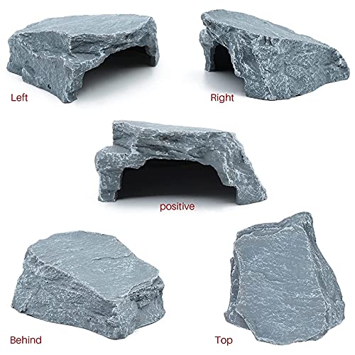 Junniu Reptile Cave Resin Rock Basking Platform Hiding Habitat Fish Tank Decor Hideout Shelter Aquarium Ornament For Bearded Dragon Turtle Insect Frog Zoo #TOP2