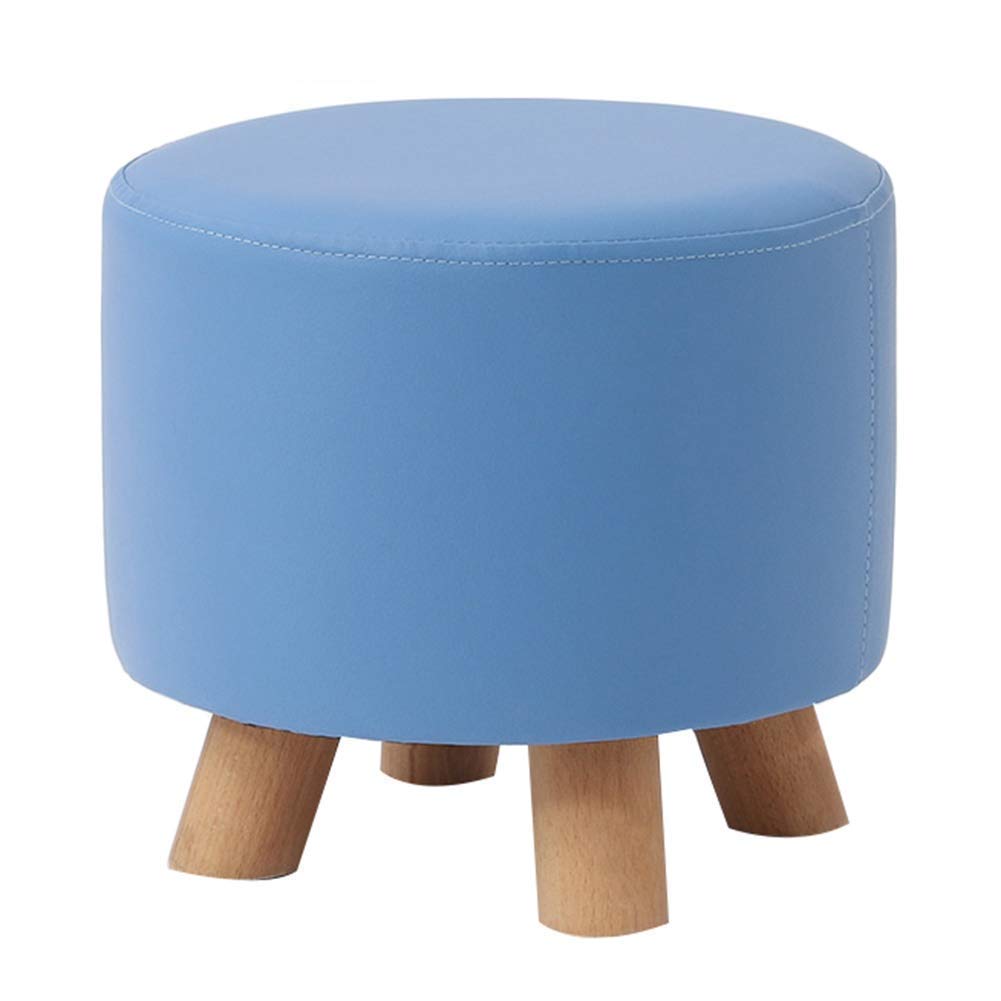 Petit banc repose-pieds ottoman en PU bleu avec assise rembourrée