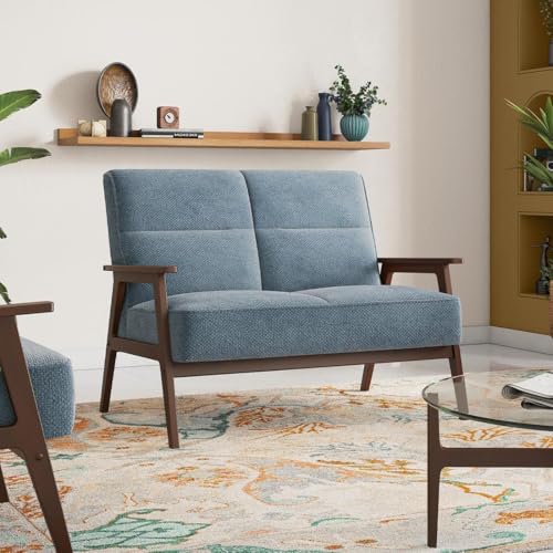 Image of Urban Ladder Logan 2 Seater Wooden Sofa in Blue Colour