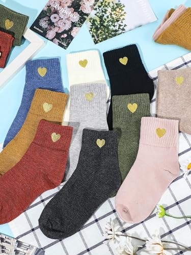 Image of Eurzom 10 Pairs Socks Womens Crew Elastic Ankle Length Cotton Socks Aesthetic Cute Lightweight Low Cut Gifts for Women