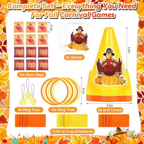 Image of Fennoral 4 in 1Thanksgiving Carnival Game Set for Kids | Turkey Ring Toss & Bean Bag Toss Game with 3-Legged Race Bands,Fall Harvest Indoor Outdoor Backyard Party Family Activities