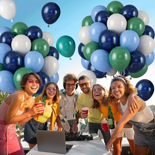 Image of Navy Blue Dark Blue Green White Latex Balloons 12 Inch