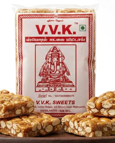 Image of V.V.K.Sweets Kovilpatti VVK Kadalai Mittai - Burfi - Chikkies Candy - Pack of 3 x 250Grams (750 Grams)