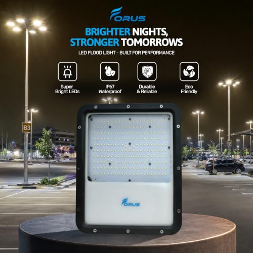 Image of Forus 150W LED Flood Light 4-Yr Warranty, IP67 Waterproof Outdoor LED Floodlight, High Mast Focus Natural White, Energy Efficient Halogen Replacement for Factory, Garage, Parking, Garden, Shop (1 PC)