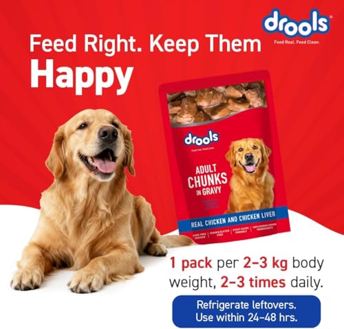 Image of Drools Adult Wet Dog Food (12 x 60g) | Real Chicken & Liver Chunks in Gravy | Supports Skin, Coat, Joint Health & Easy Digestion