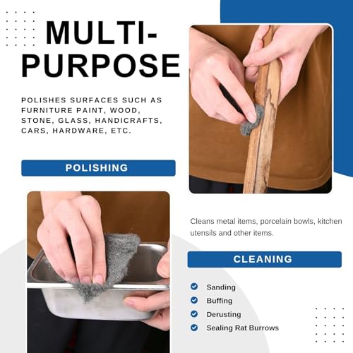 MOGRQAP 20 M Stahlwolle 000 Gegen Mäuse und Ratten, Edelstahlwolle 000 Metall Polieren Stahl Wolle Nagerstop Wirksam Mäuseabwehr für Löcher, Wand Risse, Lüftungsgitter, Reinigen und Polieren