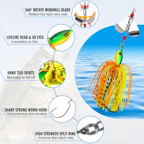 Image of OROOTL 6pcs Multicolor Bass Fishing Buzzbait Spinnerbait Kit Set, 3 /4oz, Freshwater & Saltwater Fishing Lures