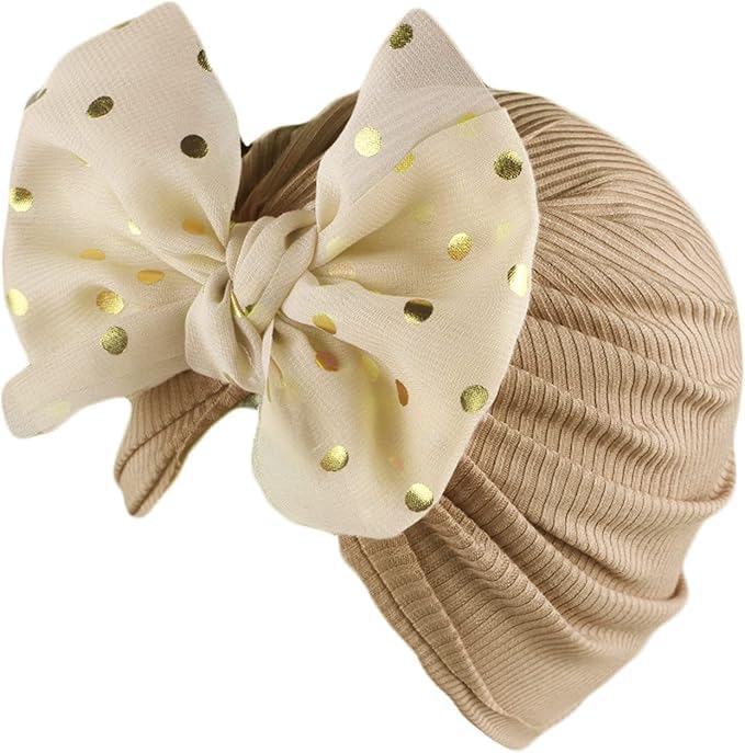 el regalo 1PC Baby Turban Headband – Soft Nylon Bow with Golden Polka Dots – Newborn to Toddler Headwrap for Baby Girls – Stretchy & Comfortable Fit for 6 Months to 5 Years (Golden, One Size)-picture-13