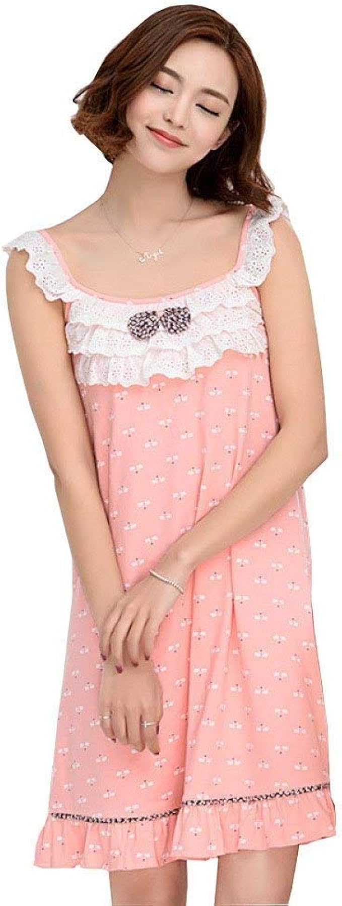 Women'S Night Dress Fashion Patterned Sleep Dress Ruffles Clothing