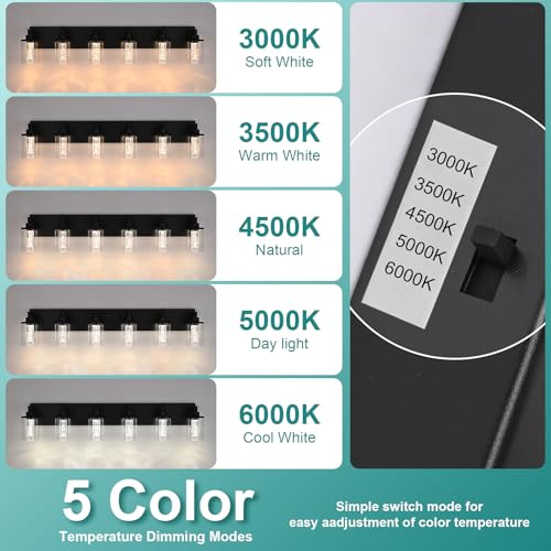 Image of Integrated LED Modern Bathroom Light Fixtures Over Mirror, 6 Light Bathroom Vanity Light Black Dimmable Vanity Lights with Crystal Bubble Glass ?Built-in LED Bulbs Included?