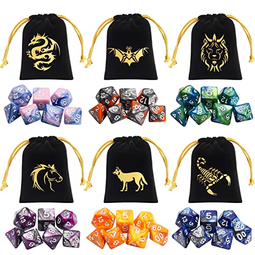 CiaraQ DND Dice Set, Polyhedral Dice Set, Dungeons and Dragons Dice Set for D&D Dice Games RPG MTG Table Games with Drawstring Pouch. Double-Color Dice, 6 x 7 Sets