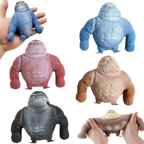 Juguete de Estrés de Gorila (Pack de 4), Mono Indestructible Elástico, Gorila Juguete Antiestrés para Aliviar Ansiedad en Adultos y Niños