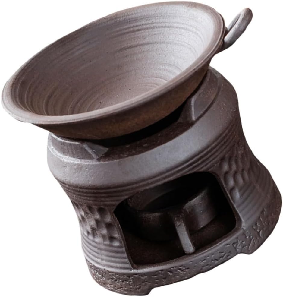 Kichvoe Ceramic Teapot Warmer with Candle Holder and Tea Tray Non Slip Brown Rustic Style Heating Tool for Home and Restaurant Use Decorative and Practical Warmer Base for Teapots