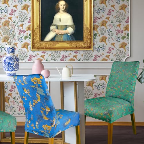 Balios HBCC_001 Dining Chair Covers Chinoiserie Flower Bird Print, Protective Stretch Slipcovers thumb #8