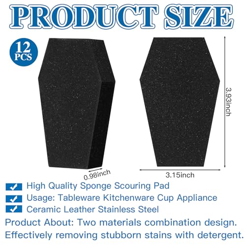 Image of Tioncy 12 Pack Gothic Kitchen Decor Bulk Dual Sided Scrubber Gothic Sponges Dishwashing Non Scratch Coffin Kitchen Accessories Dish Scouring, Black