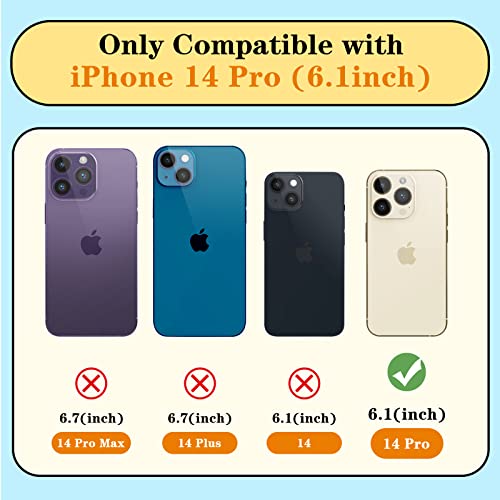Petitian for iPhone 14 Pro Case with Stand/String, Luxury Cute Women Girls Heart Electroplated Designer Phone Cases for 14 Pro, Neon Yellow - image 2