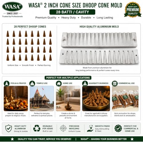 Image of 2 Inch Cone Size Dhoop Cone Mold | 28 Batti /Cavity Aluminium Dhoop Cone Making Mold | Heavy Duty Reusable Dhoop Making Tool | for Dhoop, Incense Cone & Commercial Use