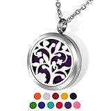 HOUSWEETY Aromatherapy Essential Oil Diffuser Necklace-Stainless Steel Locket Pendant,11 Refill Pads(Non-engraving)