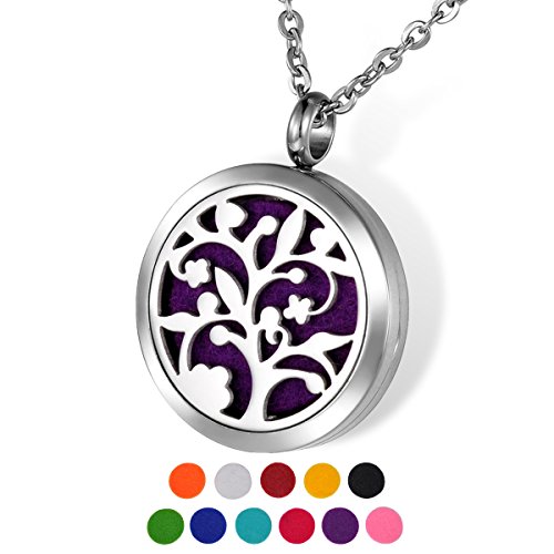 HOUSWEETY Aromatherapy Essential Oil Diffuser Necklace-Stainless Steel Locket Pendant,11 Refill Pads(Non-engraving)