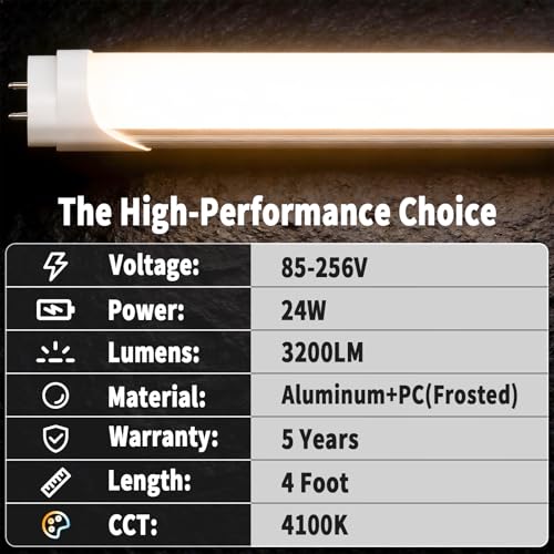 Image of Fluorescent Light Bulbs 48 inch, T8 LED Bulb 4 Foot Type A+B Replacement for F32T8 or F40T12 Tube, 24W 3200LM 4100K Cool White, Double or Single End Powered, 12-Pack