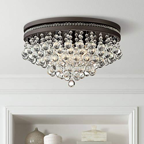 Regina Luxury Close to Ceiling Light Flush Mount Fixtures 16" Wide Bronze Tiered Clear Crystal Glass Droplets for Bedroom Hallway Living Room Dining Room Bathroom Kitchen - Vienna Full Spectrum
