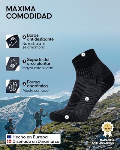 DANISH ENDURANCE Calcetines de Senderismo Tobilleros Unisex, 3 Pack, Negro, 39-42 - imagen 3