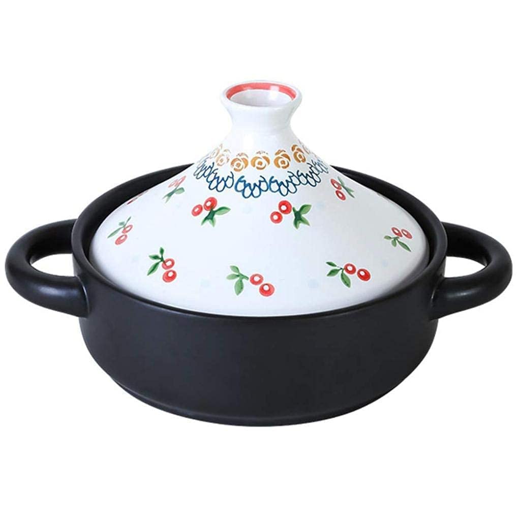TEmkin 7 9 Inches White Flower Painted Moroccan Pot Clay Ceramics Casseroles Slow Cooker with Anti-Scalding Handle Easy