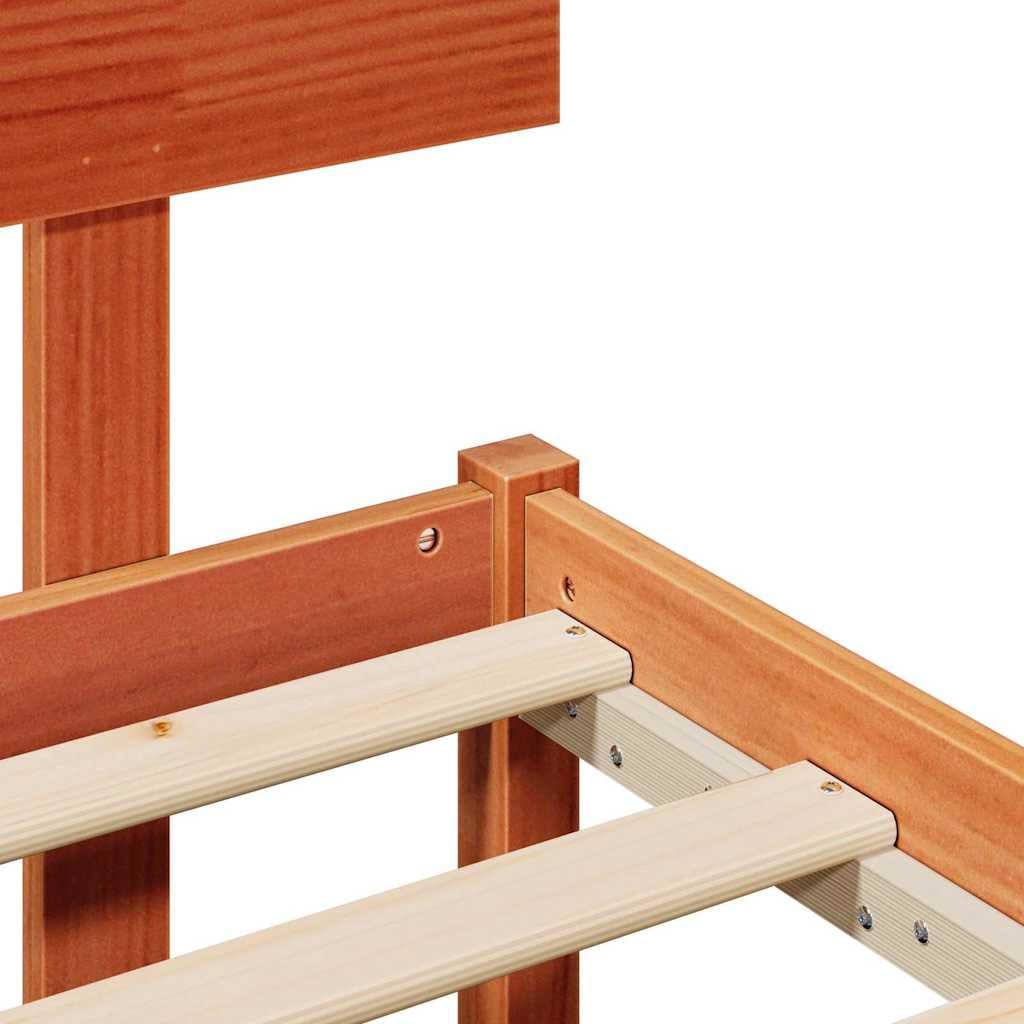 vidaXL Estructura de Cama con cabecera Marrón Cera 75 x 190 cm, Cama de Madera de Pino Moderna, con Cabecero, Fácil Montaje, Muebles Minimalistas para Tu Dormitorio