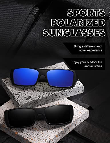 Image of Polarized Sunglasses Men Womens Trendy Retro Sports Rectangular Wrap Around Vintage Shot Shield