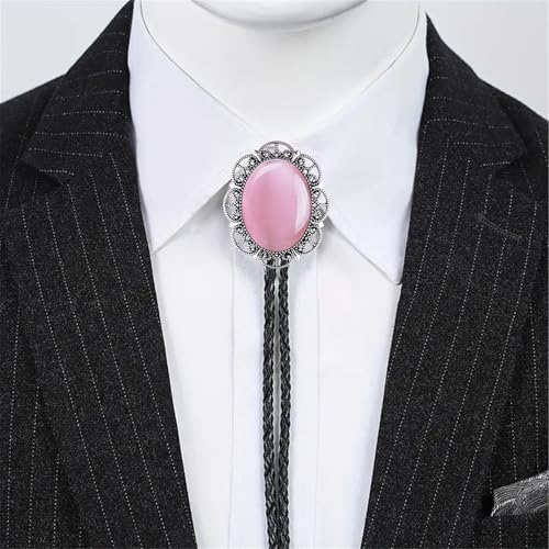 Image of Jeilwiy Bolo Tie for Men Real Stone Westwern Cowboy Ties Silver Bolos Women Leather Necktie Gift for Birthday Christmas