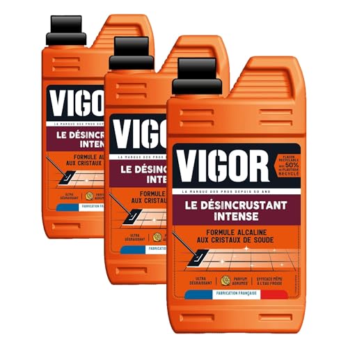 Vigor - Le Désincrustant Intense - Formule Alcaline Aux Cristaux De Soude - Ultra Dégraissant - Parfum Agrumes - Flacon Recyclable - Fabrication Française - 1L (Lot de 3)