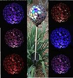 Solar Colorful Flower Petal Ball Light ( #Blackm002P ), Solar Power Multi-color Color changing LED Mosaic Glass Decorative Garden Yard Light Stake