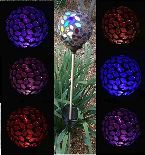 Solar Colorful Flower Petal Ball Light (#Blackm002P), Solar Power Multi-Color Color Changing LED Mosaic Glass Decorative Garden Yard Light Stake