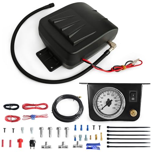 KEIYSHOLCK 25804 On Board Air Compressor System Air Shock Controller Air Compressor and Air Pressure Gauge Air Line T Fittings for Ram/Chevy/Ford/Silverado/GMC Trucks Vans by KEIYSHOLCK - Used condition - US$92.45
