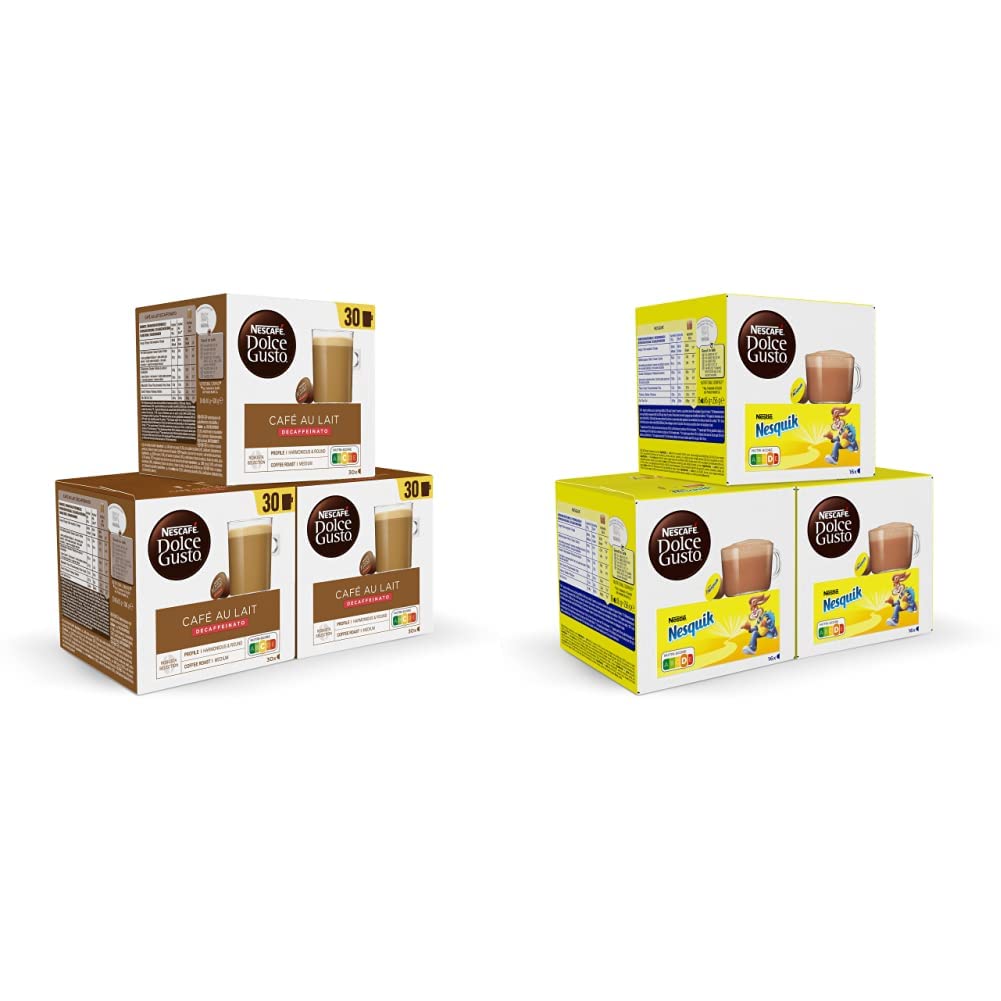 Dolce Gusto NESCAFÉ Café con Leche - x3 pack de 30 cápsulas - Total: 90 cápsulas & Dolce Gusto NESCAFÉ NESQUIK- x3 pack de 16 cápsulas - Total: 48 cápsulas