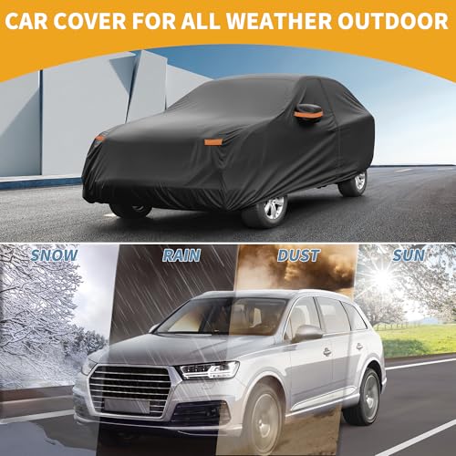 Image of Car Cover Waterproof All Weather Sun Rain Protection Full Exterior Cover for Genesis GV80 190T-PU Black with Left Side Zippers