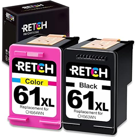 RETCH Remanufactured 61 XL Ink Cartridges Replacement for 61XL HP 61 Works with HP Envy 4500 4502 5530 DeskJet 2540 2541 2546 2549 3050 3510 OfficeJet 2620 4630 4632 Printer (1 Black 1 Tri-Color) Cover