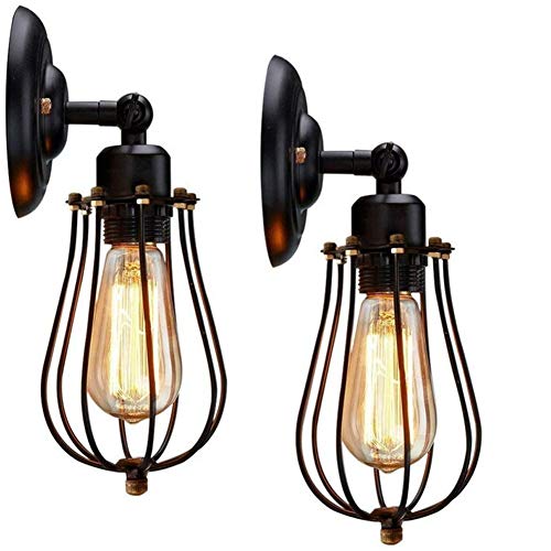 Aplique de pared industrial de hierro forjado negro mate estilo vintage retro set de 2 piezas