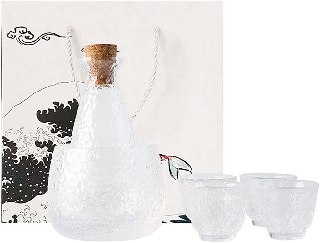 Ceramic Wine Warmer Liquor Cup Sake Bottle Rice Wine Glass White Wine Glass Warmer Hot Bottle Sake Cup Set Japanese Sake Jug Set Ceramic Sake Mug (Color : Clear Size : Free Size)