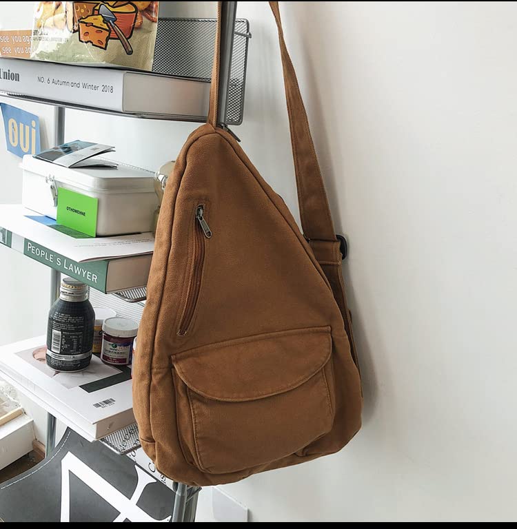 Canvas Sling Bag Backpack, Crossbody Shoulder Chest Bag with Adjustable Strap for Men Women Travel Hiking (Brown)4