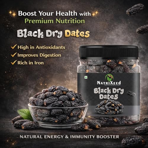 Image of NatriXeed Black Dry Dates | Traditional Dried Fruit | Naturally Sweet Flavor | Perfect Snack Anytime at Home Office Travel (500gram)