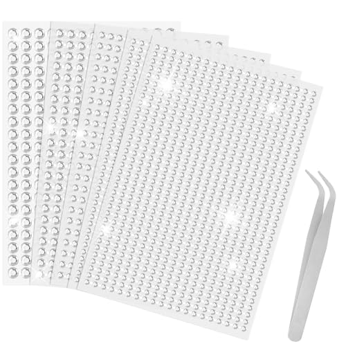 Sularpek 2542 Pezzi Strass Adesivi, 5 Fogli Brillantini Adesivi, Brillantini Make Up, 3/4/5/6 MM Strass Autoadesivo, Acrilico Strass Sticker per Viso Corpo Unghie Fai da Te Feste, con Pinzette
