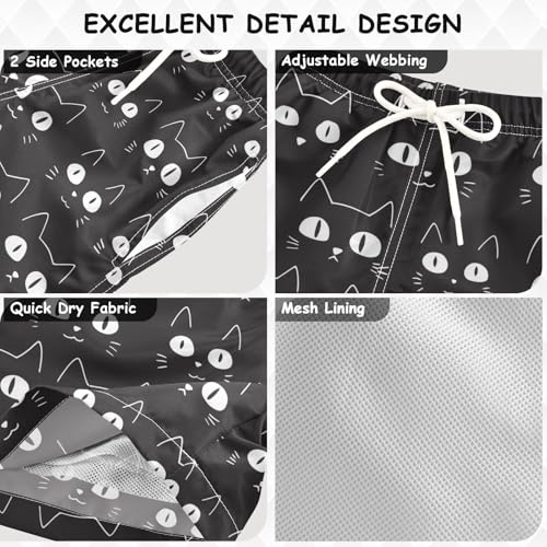 Boys Swim Trunks with Pockets and Quick Dry Fabric,Cute Black Cat Kids Swimwear Boy Swimsuit Small3