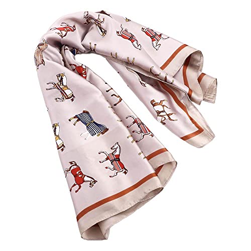 Vctitil Square Scarf 1PC Retro Elegant Horse Print Silk Neck Scarf Women Square Hair Scarves Head Band Shawls Wraps Neckerchief Beach Sunscreen Headscarf (beige)3