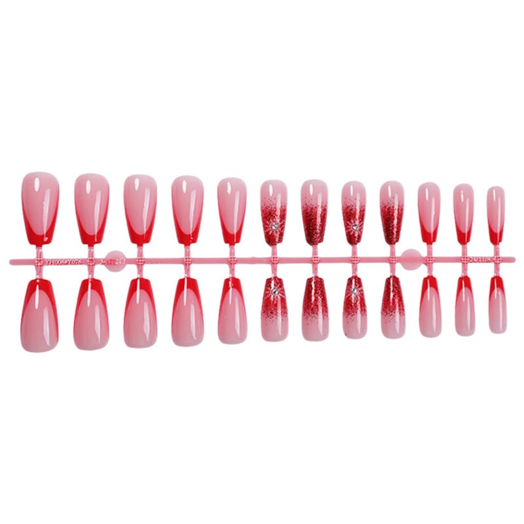 24Pcs Square Fake Nails Artificial Nails False Nails Glues On Nails Sequins Designs French Nails Tips